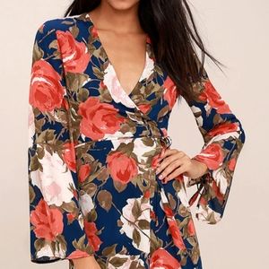 Floral Wrap Dress with bell sleeves